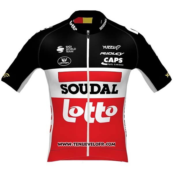 2020 Maillot Ciclismo Lotto Soudal Noir Blanc Rouge Manches Courtes et Cuissard
